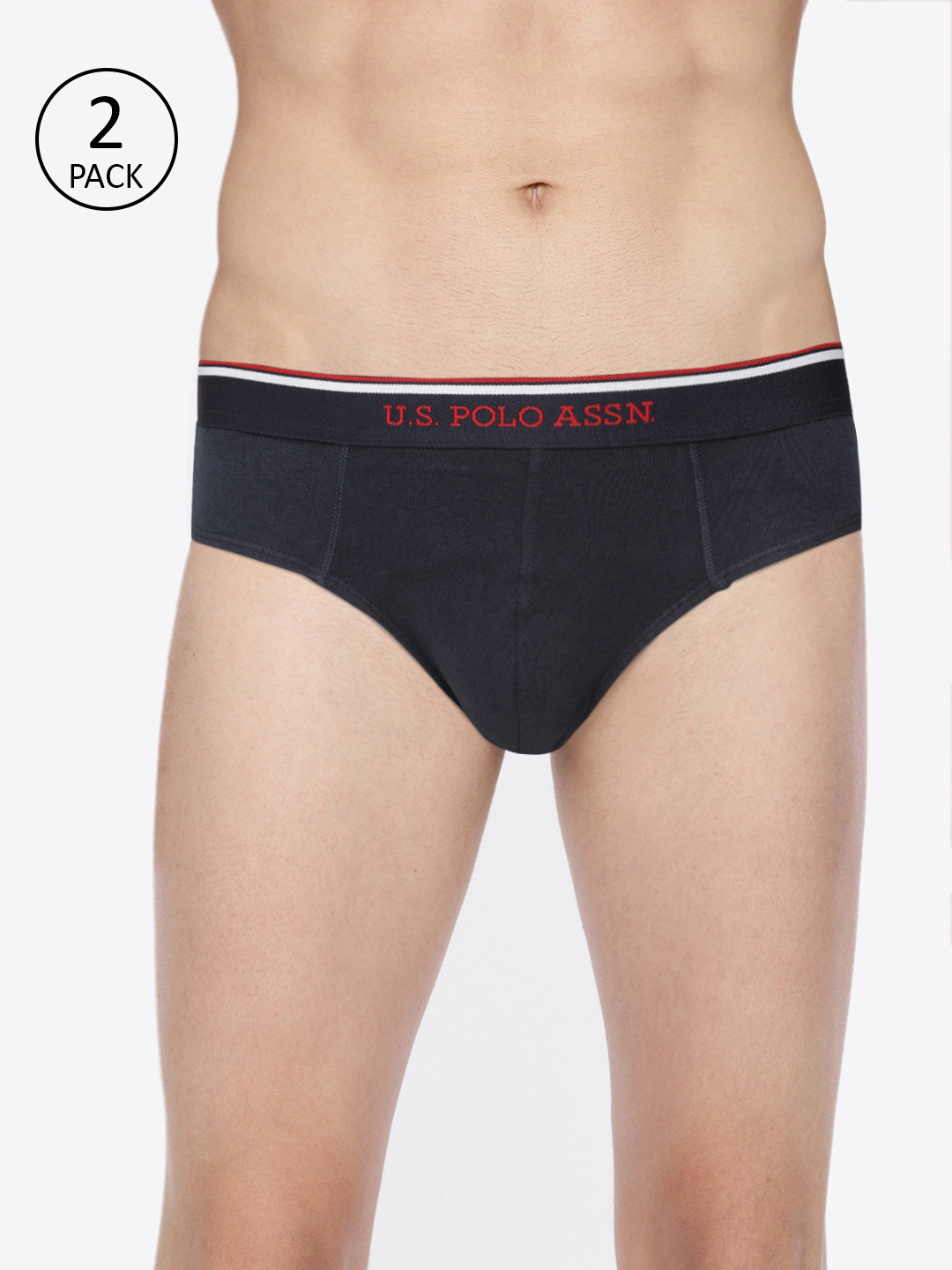 U.S. Polo Assn. Men Pack of 2 Navy Blue Solid Briefs I666-195-P2