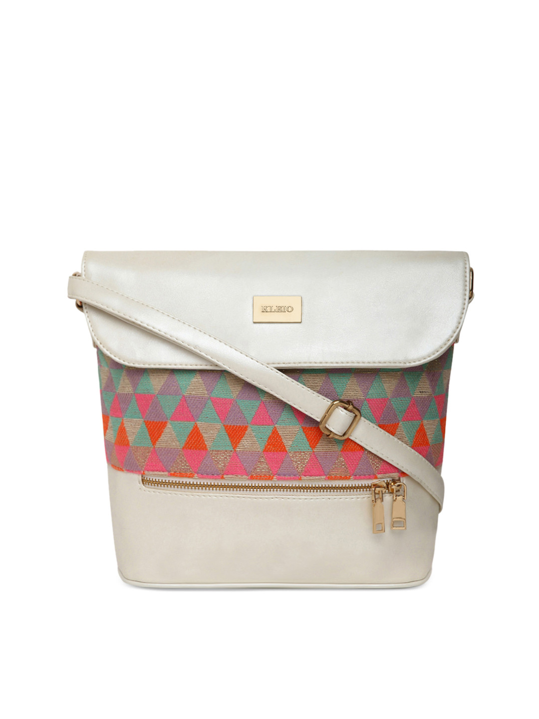 KLEIO White Jacquard & PU Coated Sling Bag
