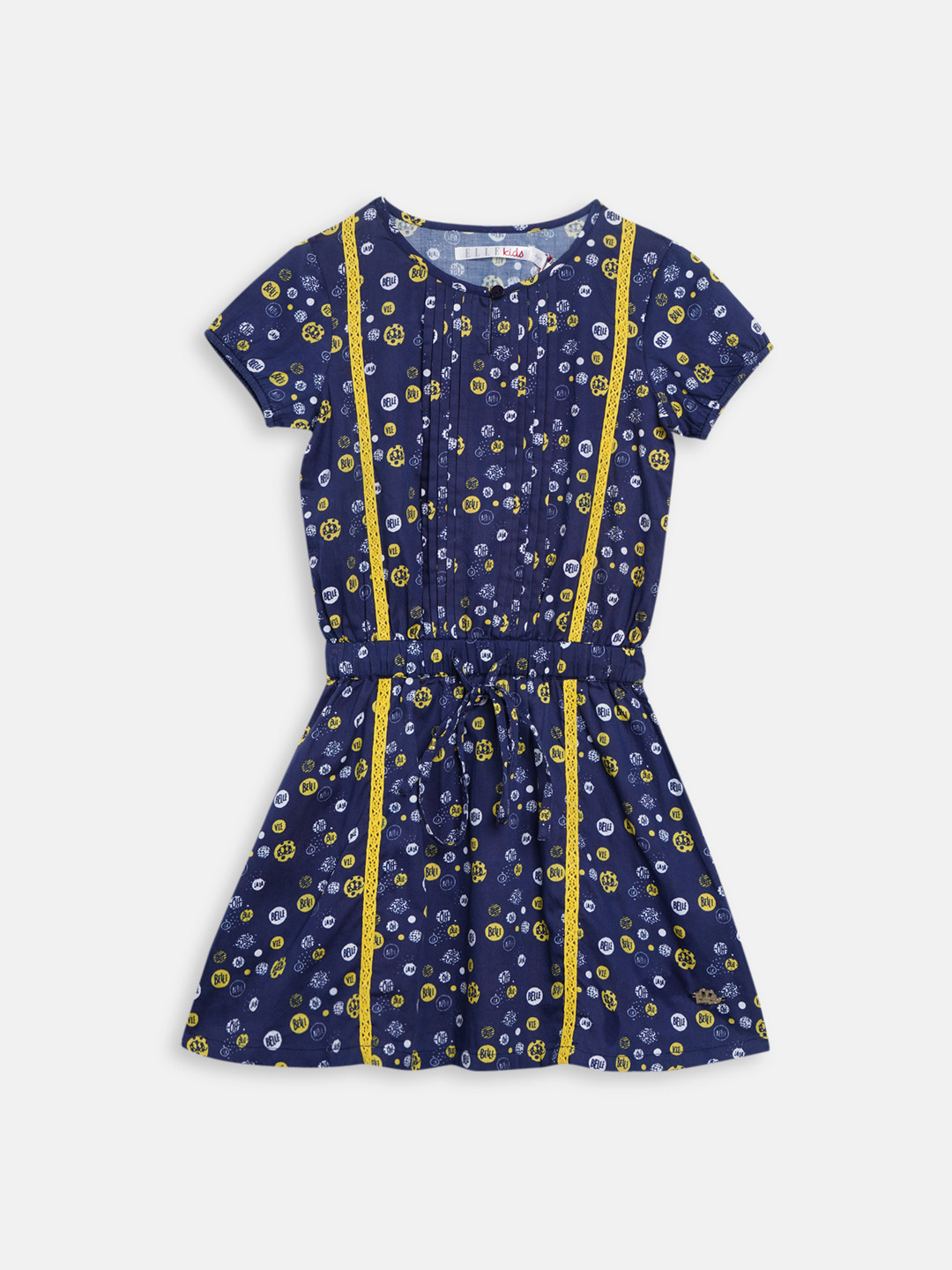 ELLE Girls Navy Blue & Yellow Printed Drop-Waist Dress
