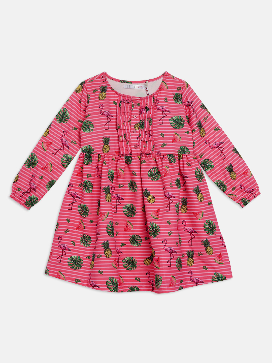 ELLE Girls Pink & Green Printed A-Line Dress