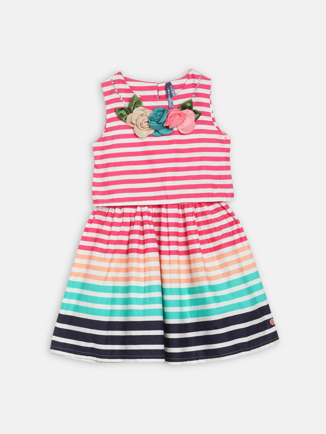 Blue Giraffe Girls Pink Candy Stripe Fit and Flare Dress