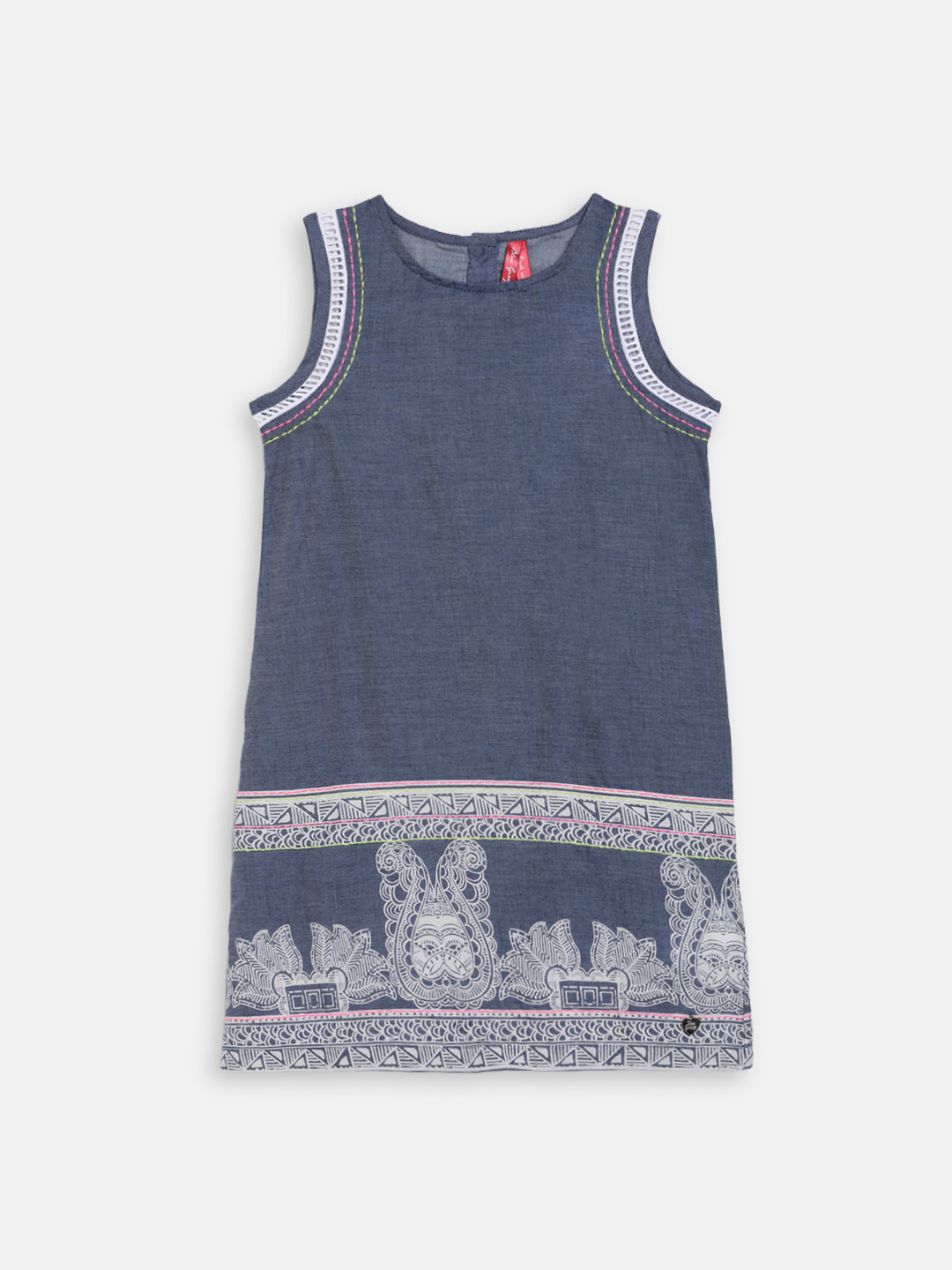 Blue Giraffe Girls Navy Blue Printed Fit and Flare Dress