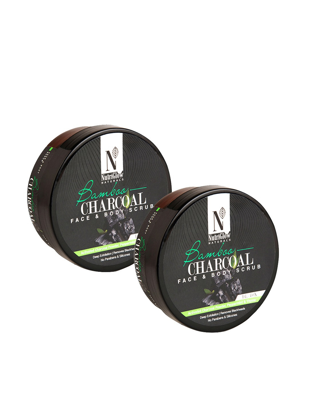 NutriGlow Naturals Set of 2 Bamboo Charcoal Face & Body Scrub 200 g Each
