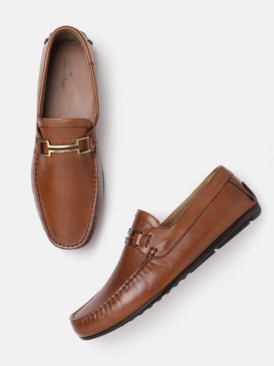 Louis Philippe Men Brown Textured Leather Driving Shoes