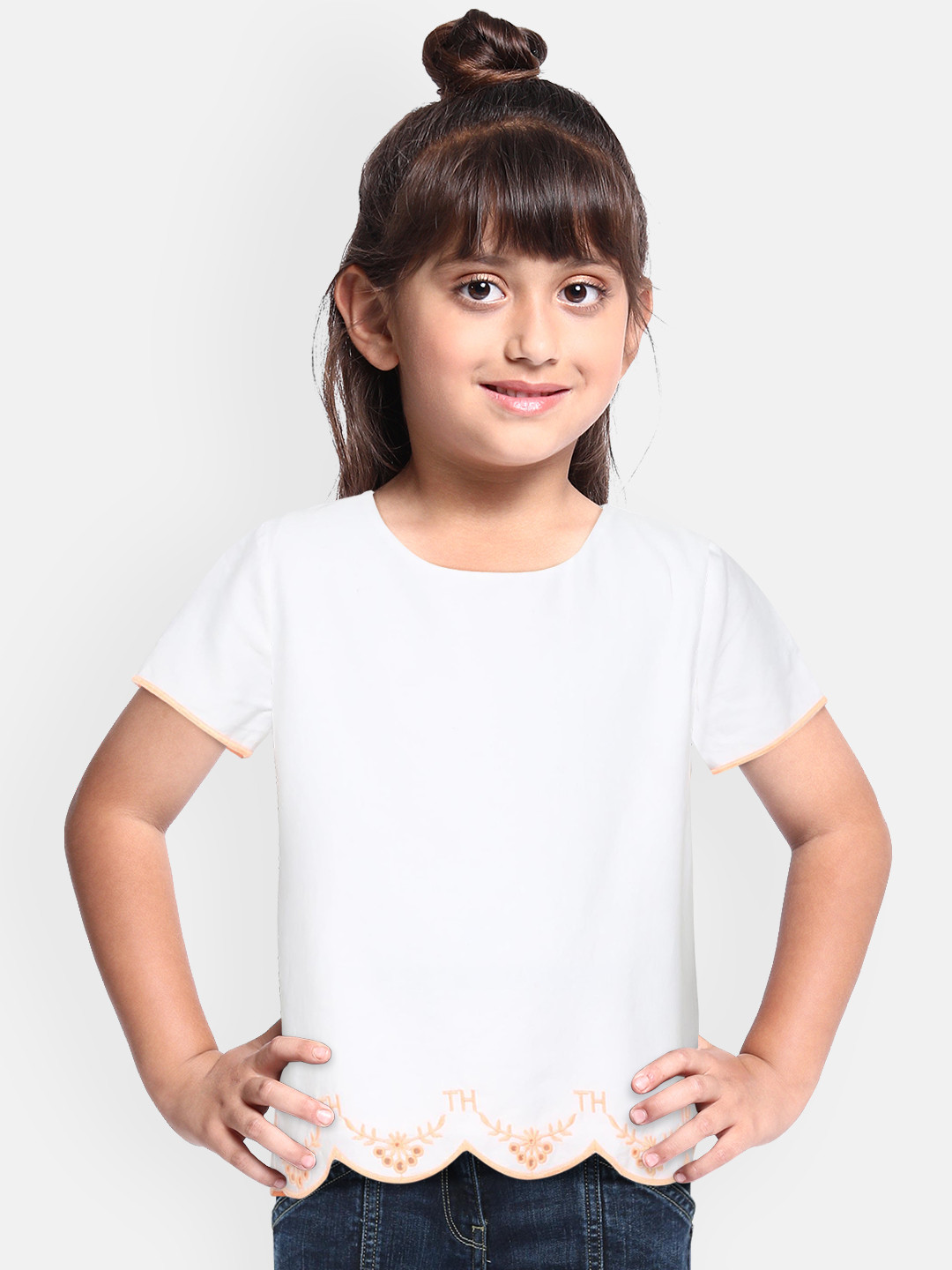 Tommy Hilfiger Girls White Embroidered Pure Cotton Top