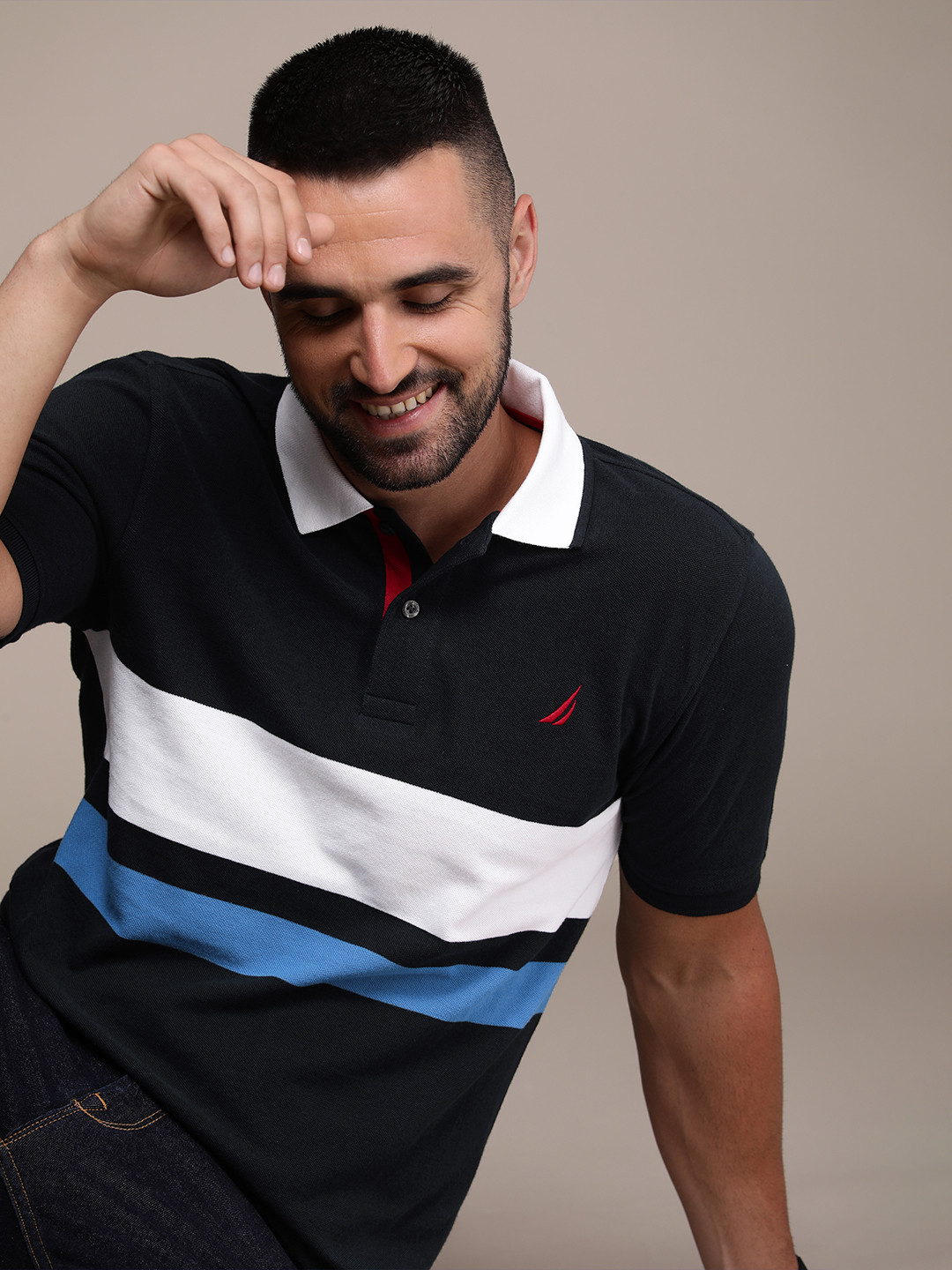 Nautica Colourblocked Polo Collar  Cotton T-shirt