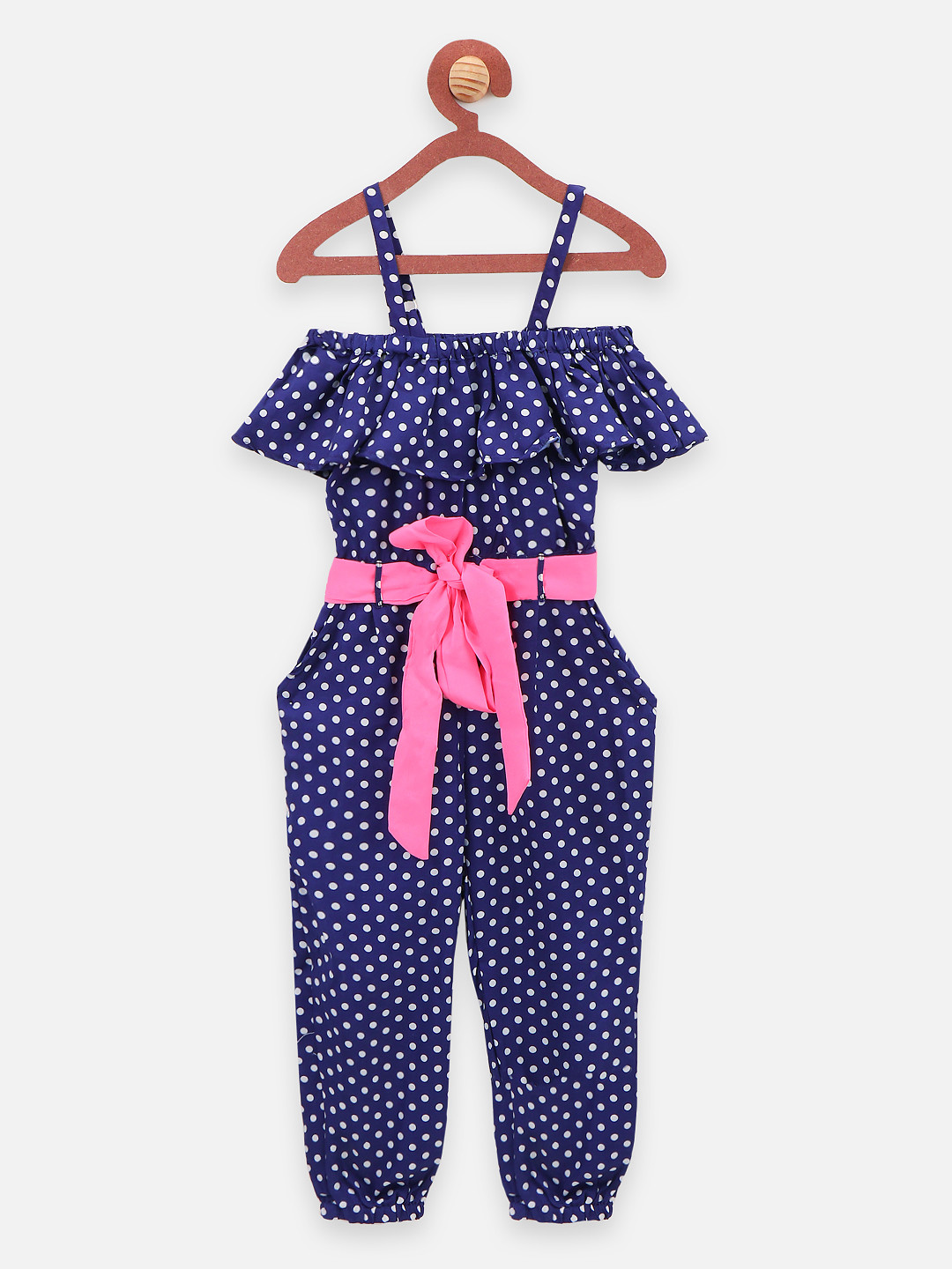 LilPicks Girls Navy Blue & White Printed Basic Jumpsuit