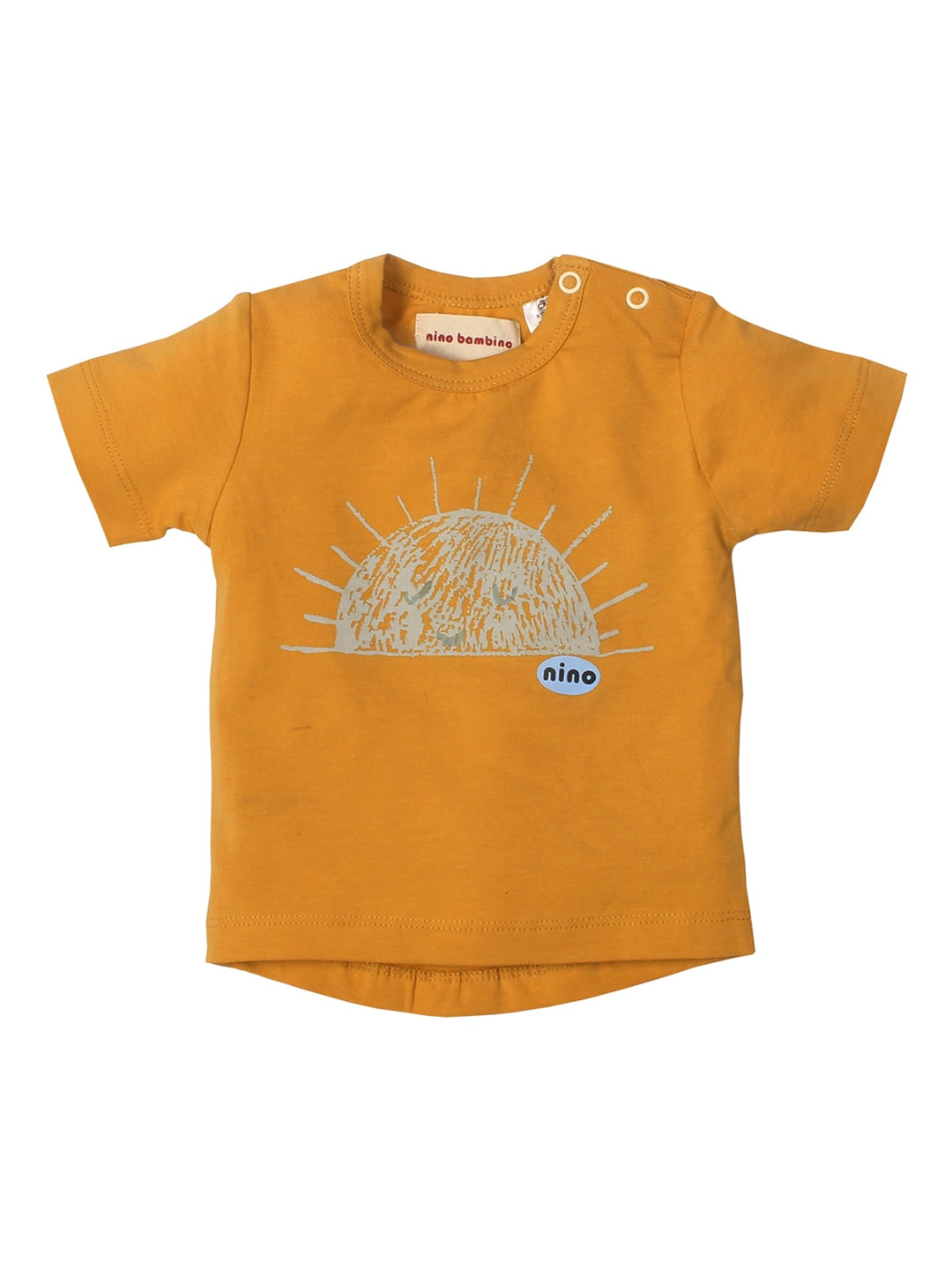 Nino Bambino Boys Yellow Printed Round Neck  Organic Cotton T-shirt