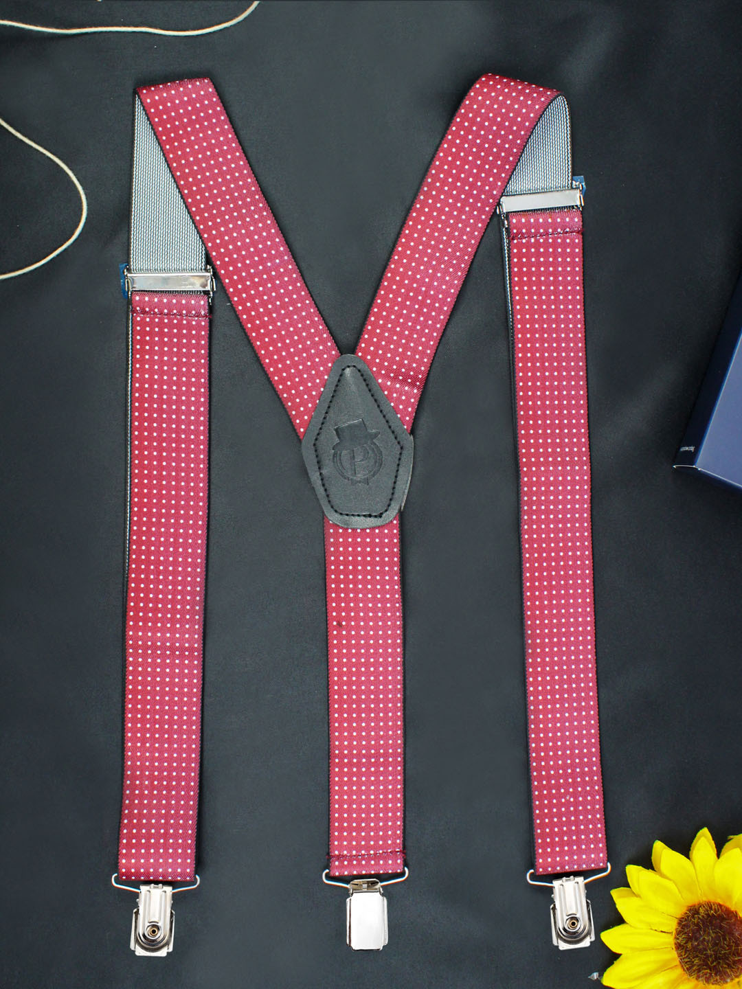 PELUCHE Men Maroon Polka Dot Patterned Suspenders