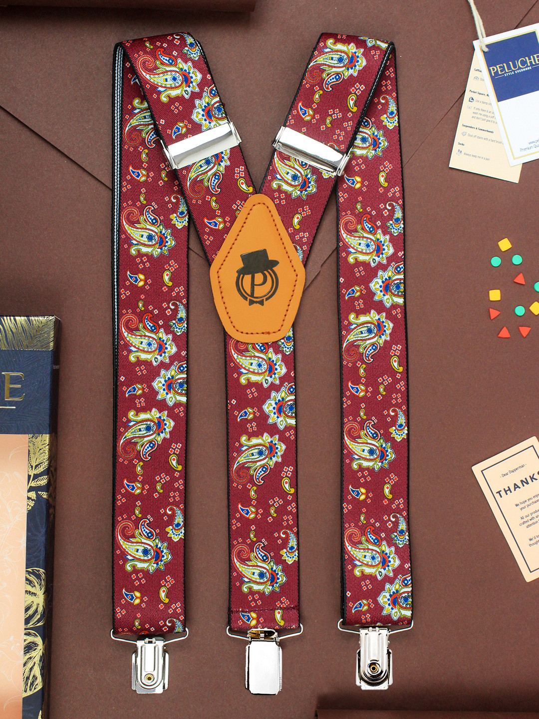 PELUCHE Men Maroon Floral Cut Patterned Suspenders