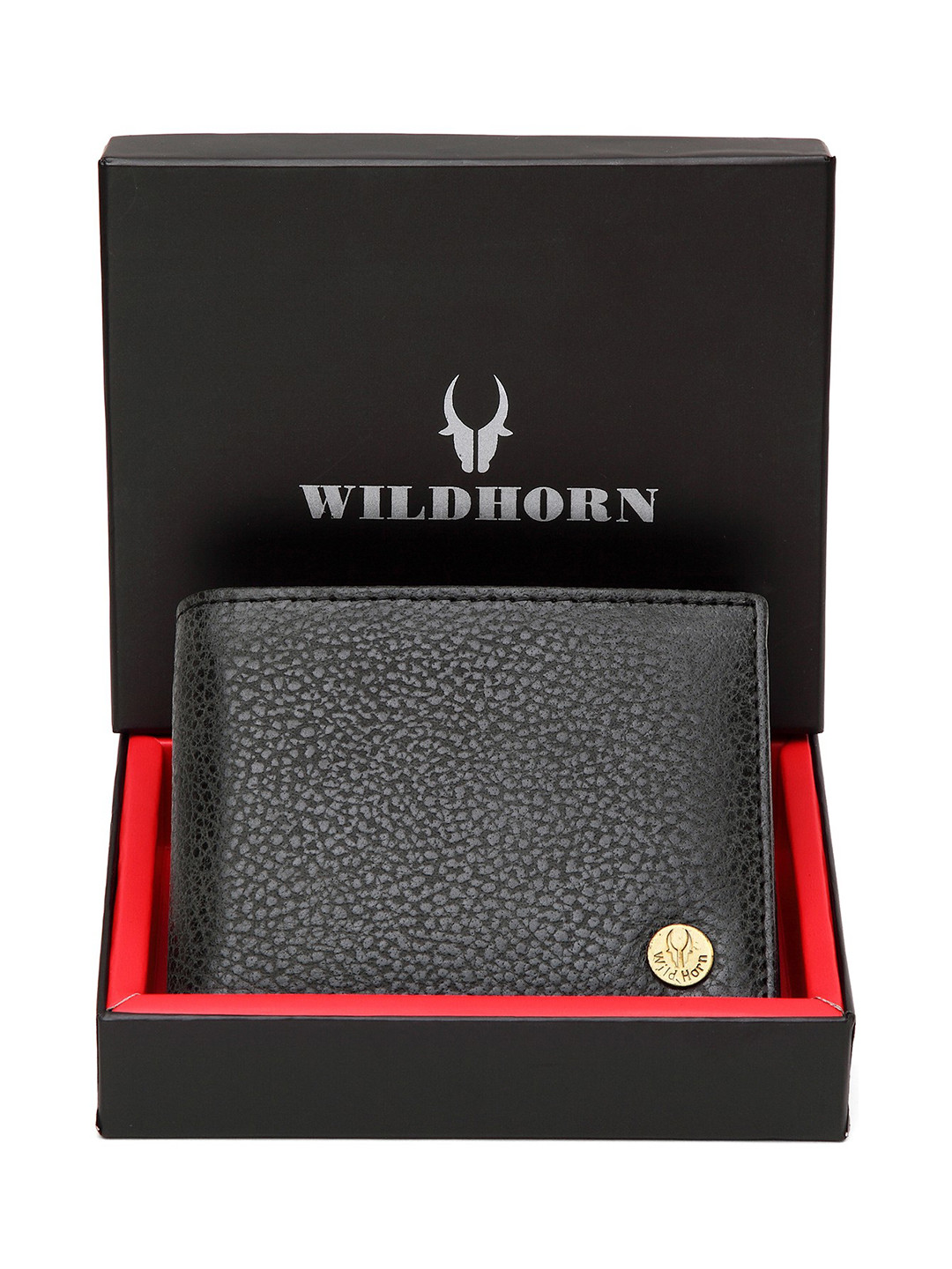 WildHorn Men Black Solid RFID Protected Genuine Leather Two Fold Wallet
