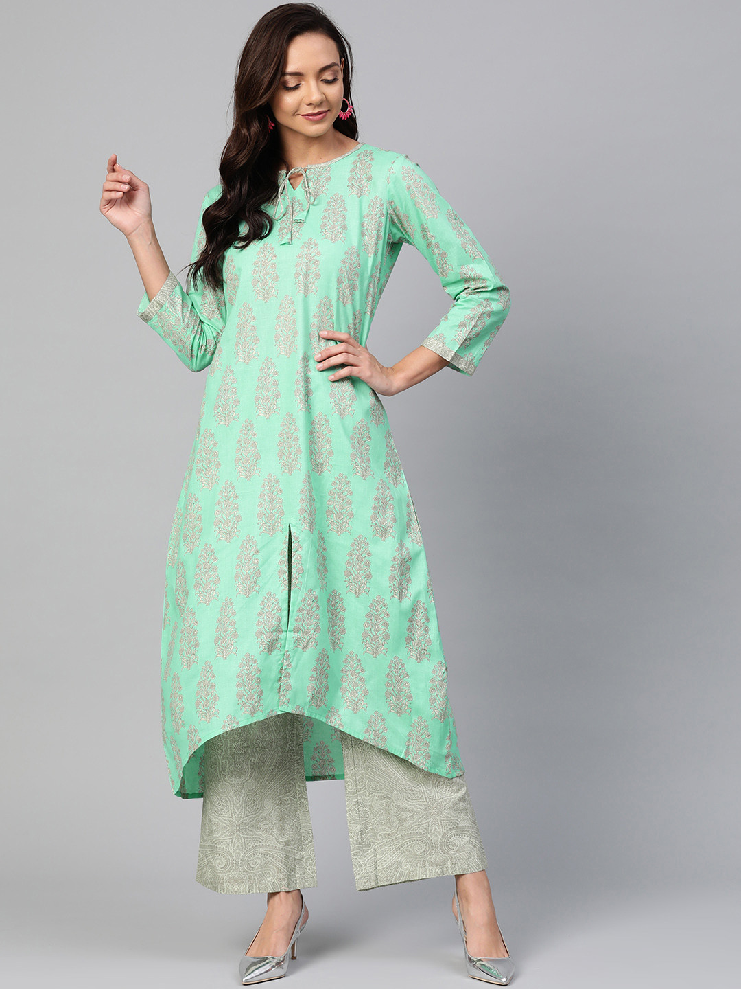 AHIKA Women Green Printed Kurta with Palazzos