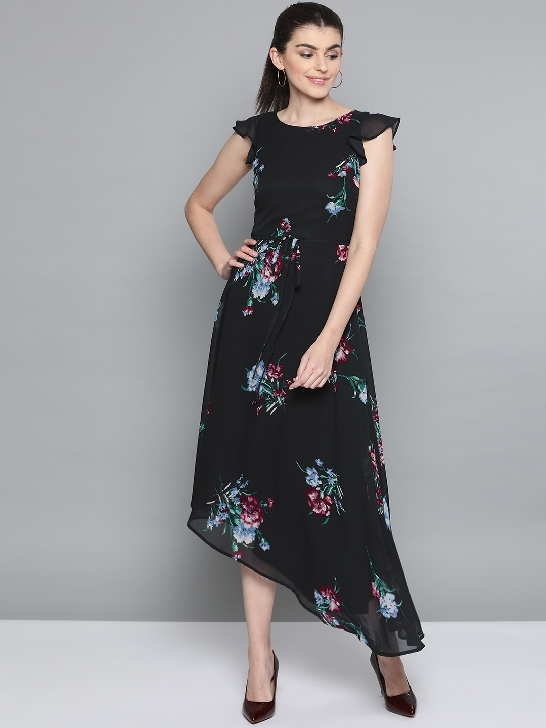 Buy Harpa Women Black Burgundy Floral Printed Maxi Dress Dresses for Women 11515394 Myntra