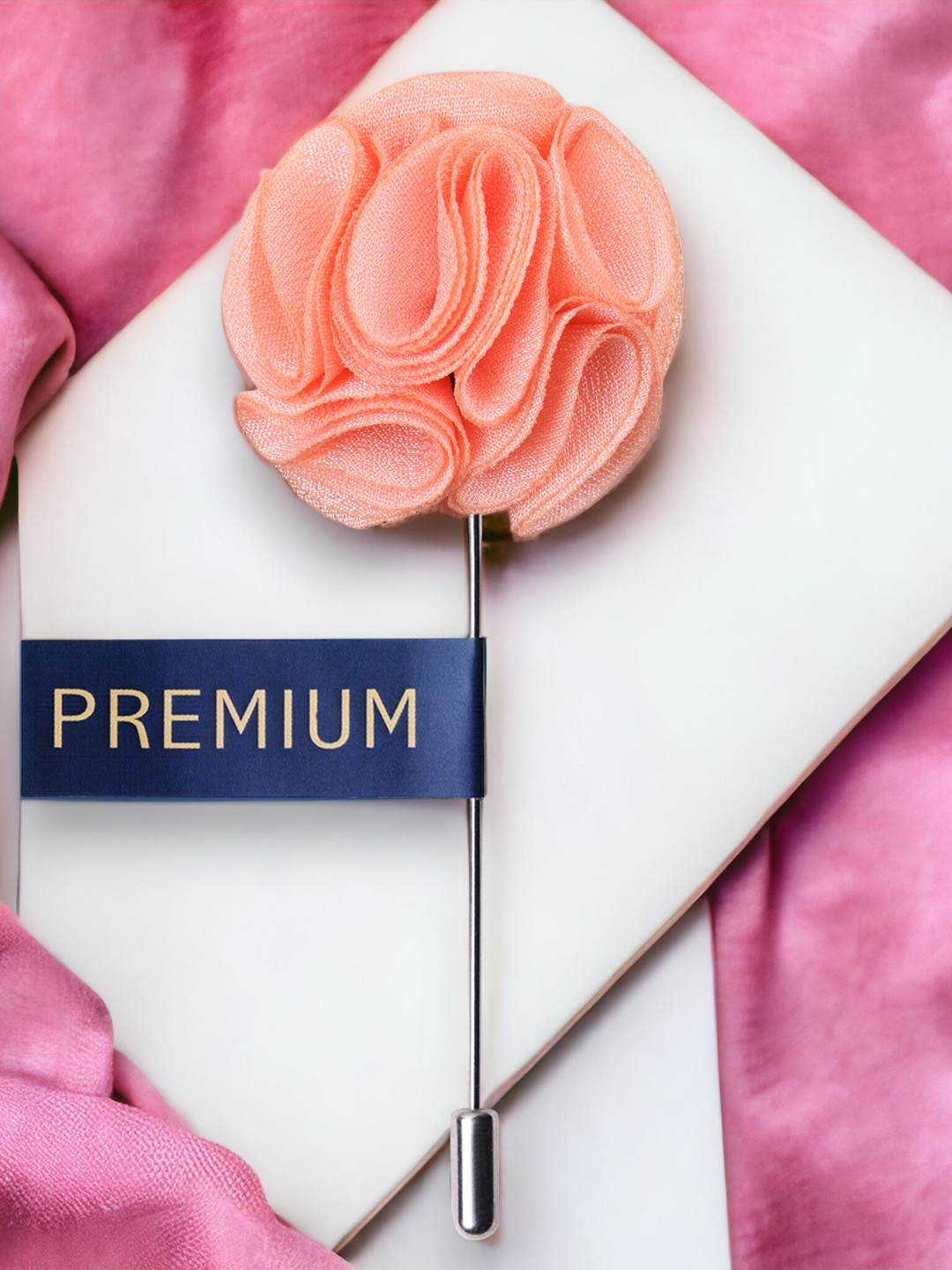 PELUCHE Men Peach-Coloured & Silver-Toned Flower-Shaped Garnished with Love Lapel Pin