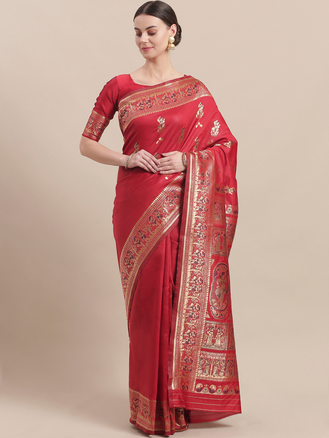 Saree mall Maroon & Golden Woven Design Banarasi Saree