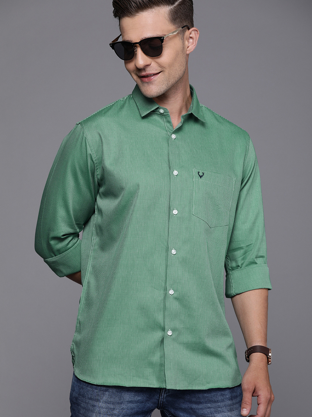 Allen Solly Men Green Sport Fit Self Design Casual Shirt