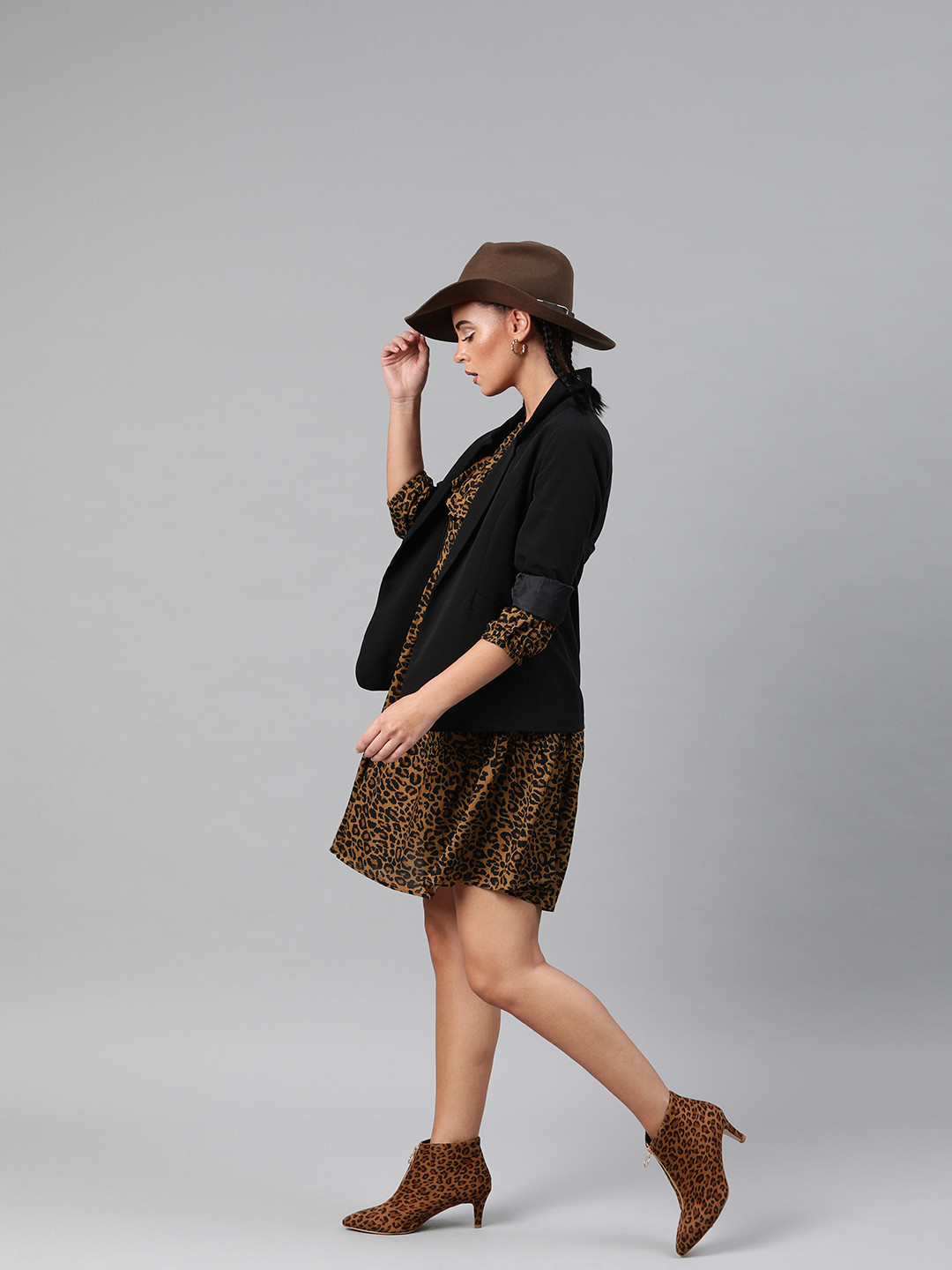 Sera Brown & Black Tiger Print Flared Swing Dress