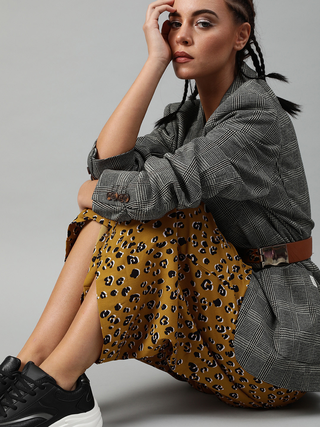 Sera Yellow & Black Tiger Print Wide Leg Cropped Trousers