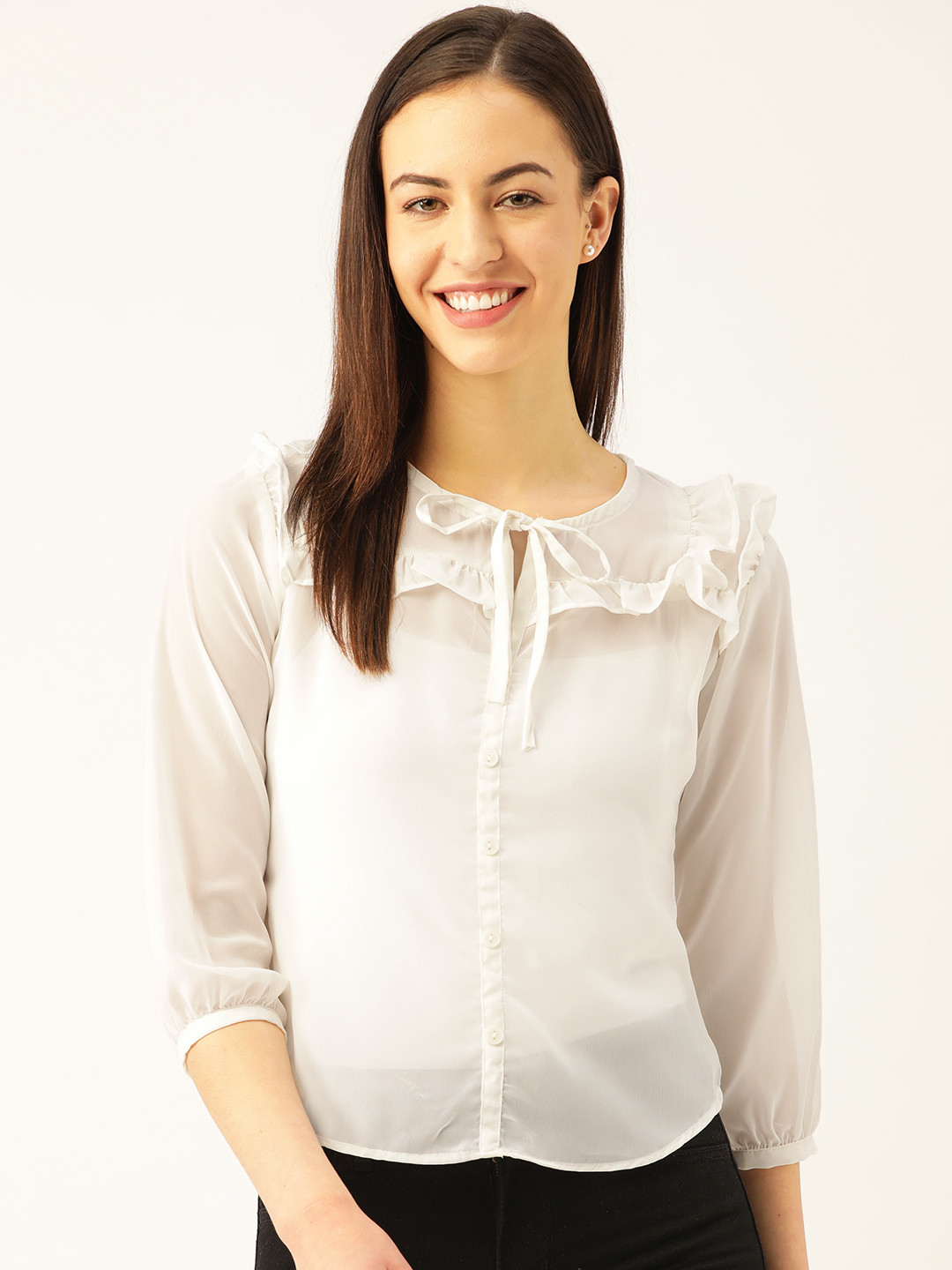 Marc Loire Women White Semi-Sheer Solid Top