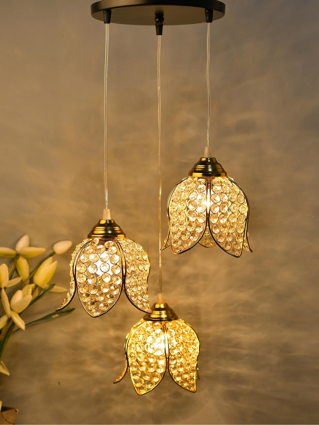 Homesake Gold-Toned & Transparent Self Design Handcrafted Lotus Cluster Light