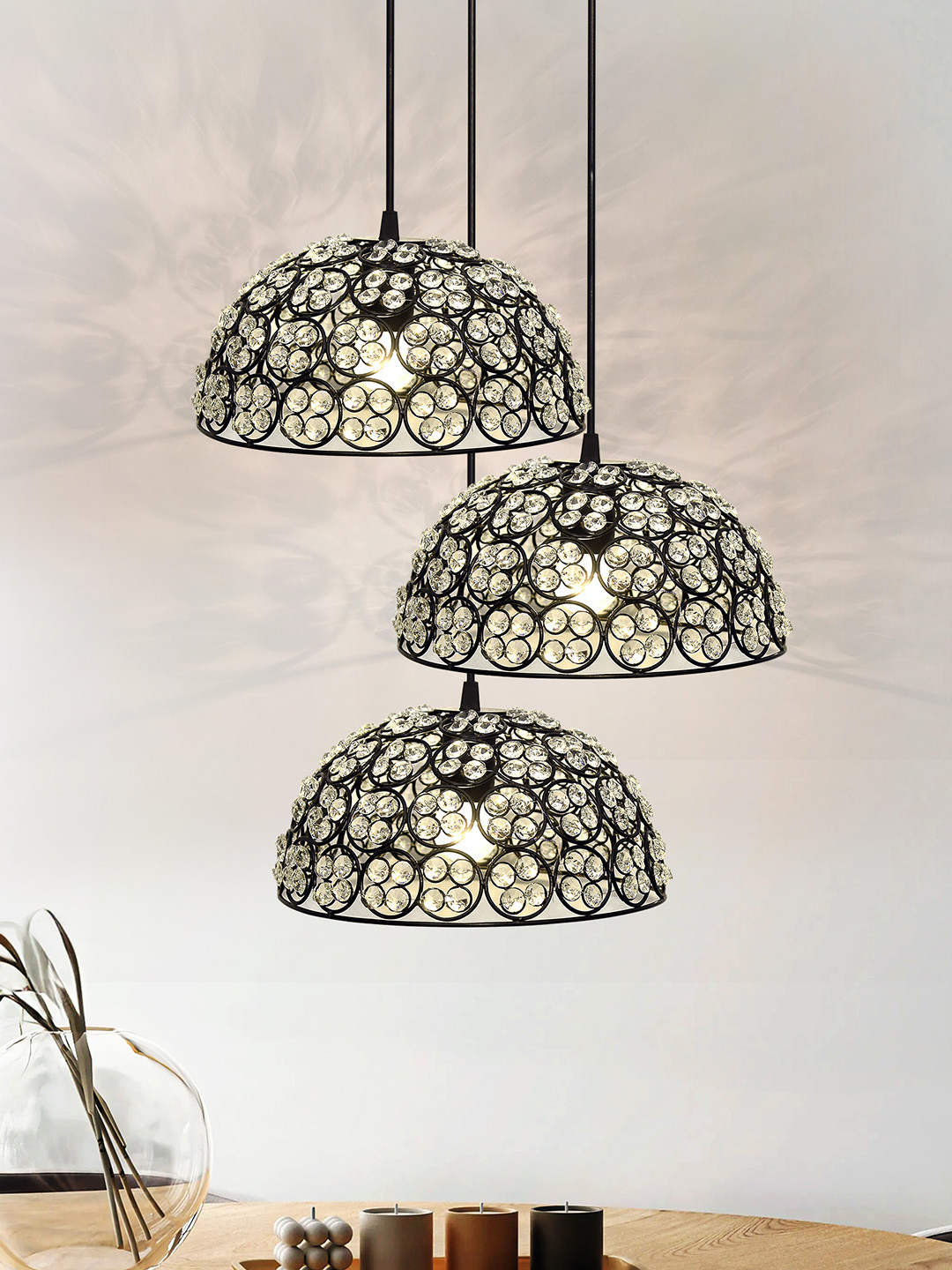 Homesake Black & Transparent Self Design Handcrafted Crystal Hanging Light