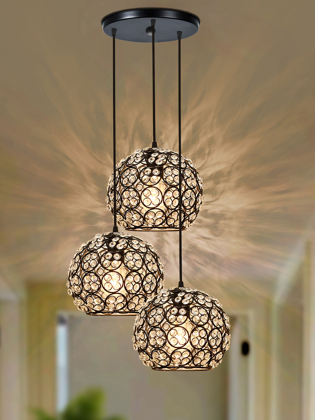 Homesake Black & Transparent Handcrafted Quad Crystal Cluster Light