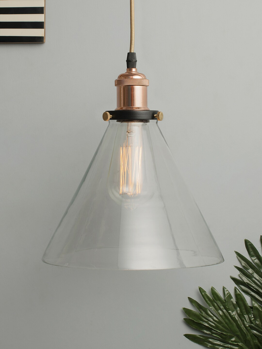 Homesake Transparent Solid Handcrafted Kitchen Glass Cone Hanging Light