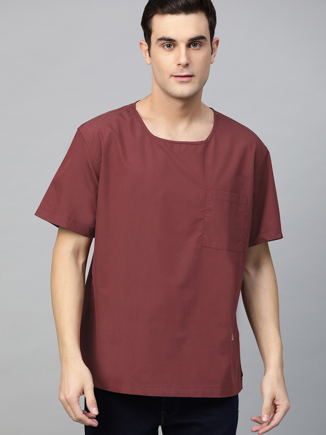 DENNISON Men Maroon Solid Comfort Fit Straight Kurta