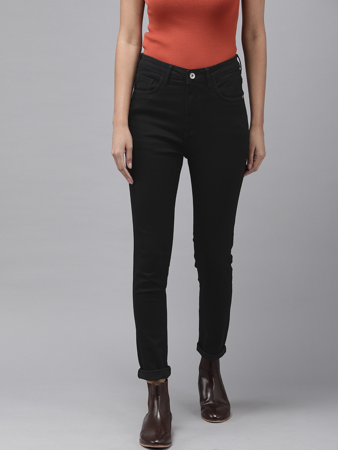 Roadster Women Black Skinny Fit High-Rise Stretchable Jeans