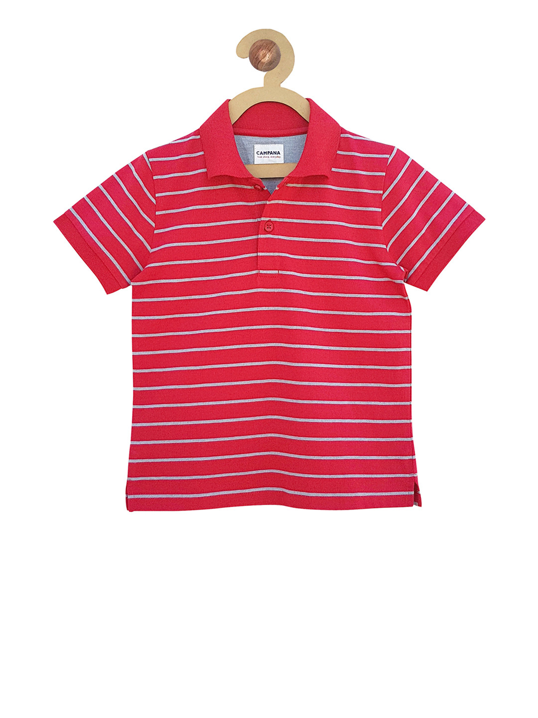 Campana Boys Red & White Striped Polo Collar T-shirt