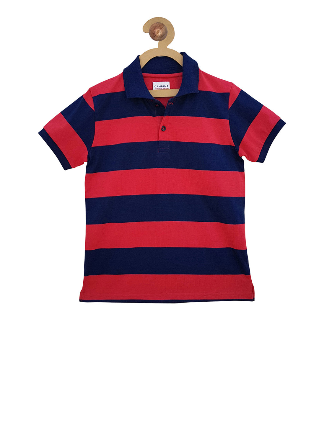 Campana Boys Navy Blue & Red Striped Polo Collar T-shirt