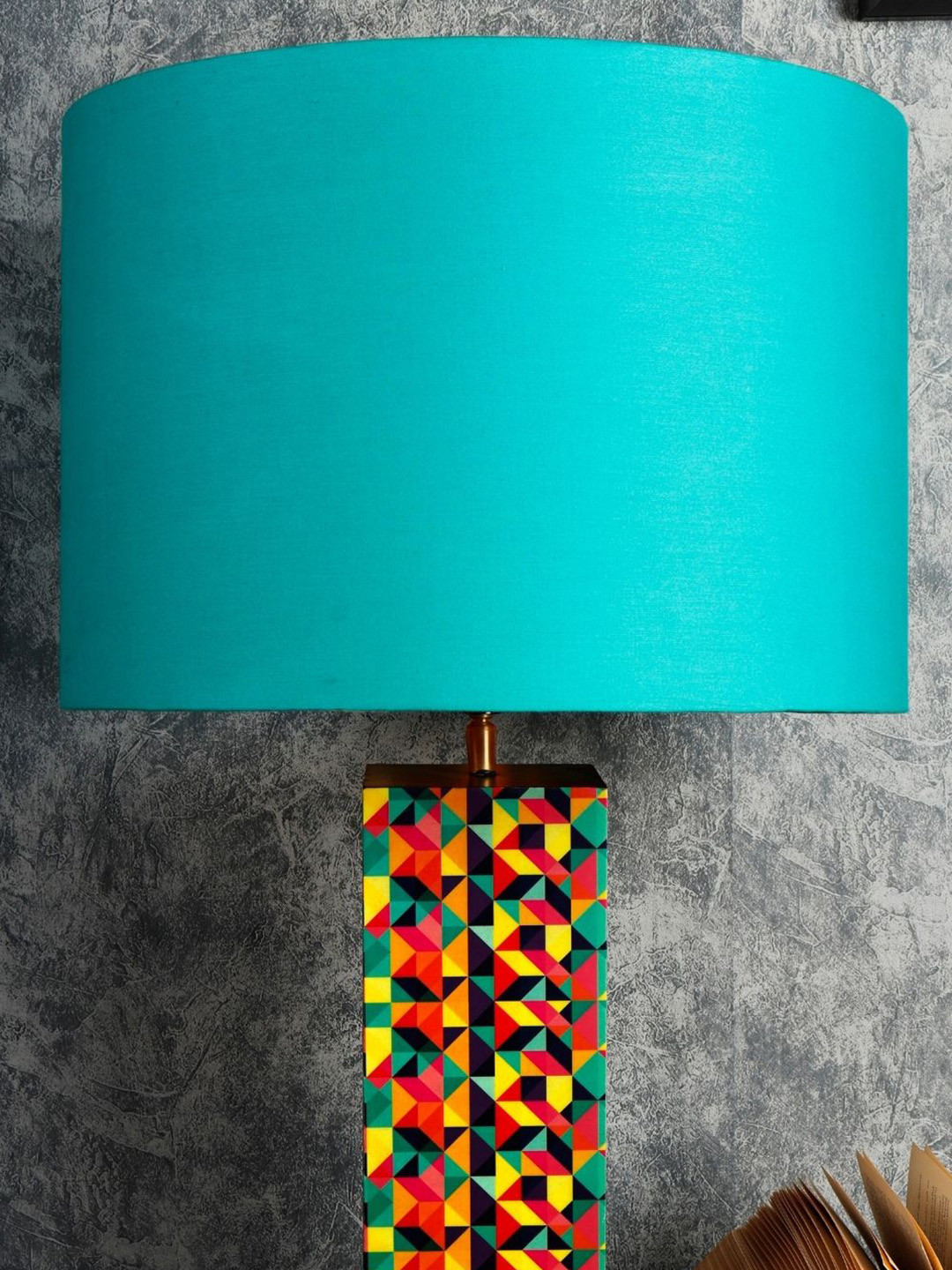 Grated Ginger Turquoise Blue Solid Handcrafted Cylindrical Table Lamp