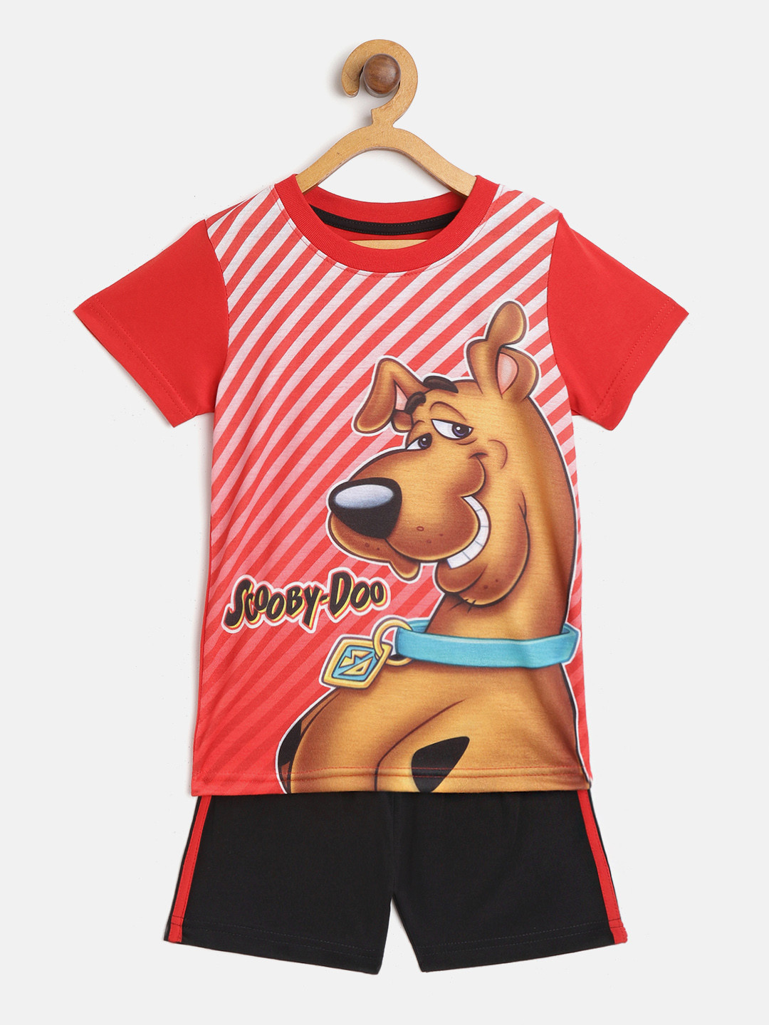 Eteenz Boys Red & Black Scooby Doo Print T-shirt with Shorts