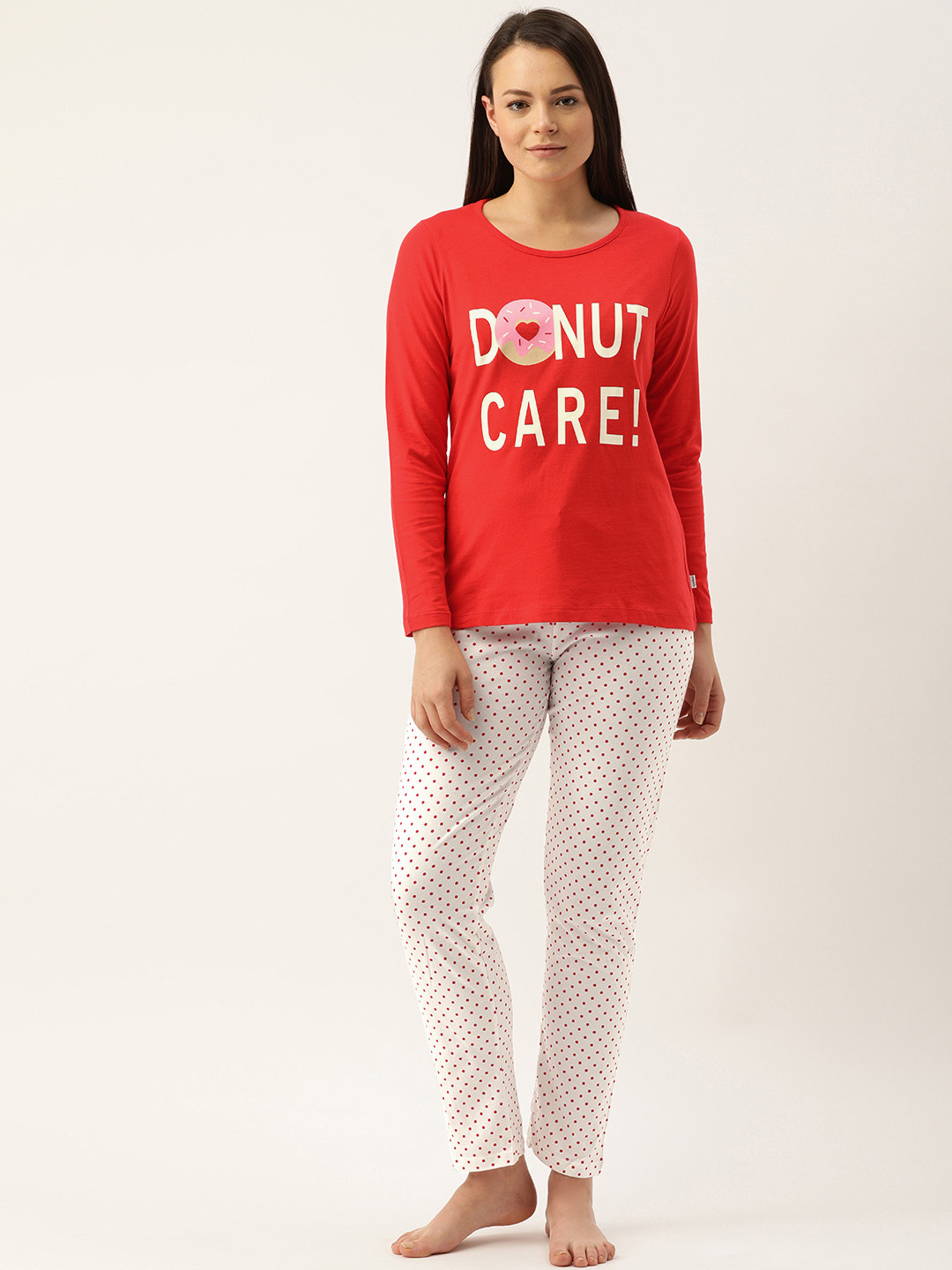 mackly Women Red & White Printed Night suit