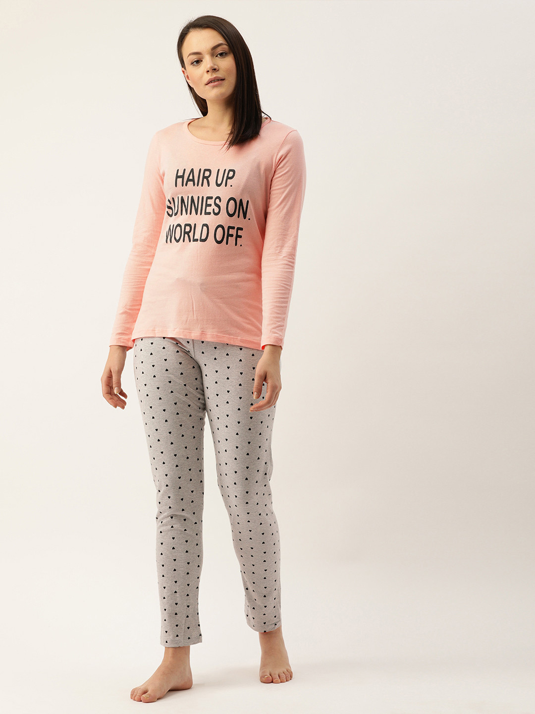 mackly Women Pink & Grey Printed Night suit