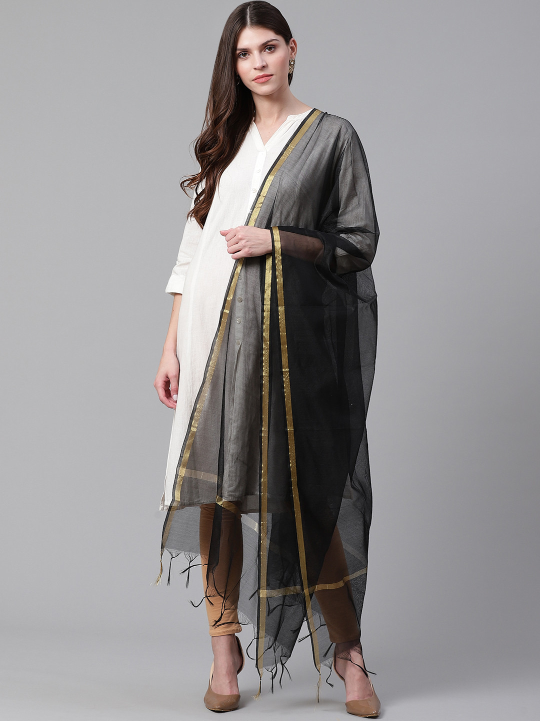 WEAVERS VILLA Black Solid Dupatta