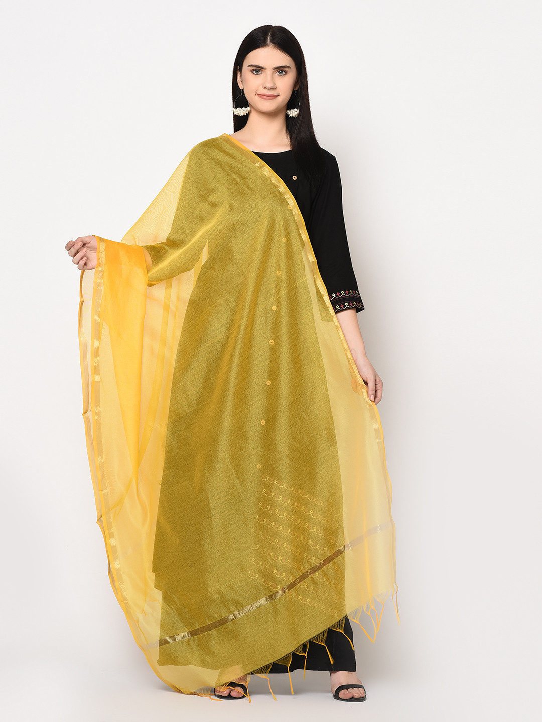 WEAVERS VILLA Mustard Yellow Solid Dupatta