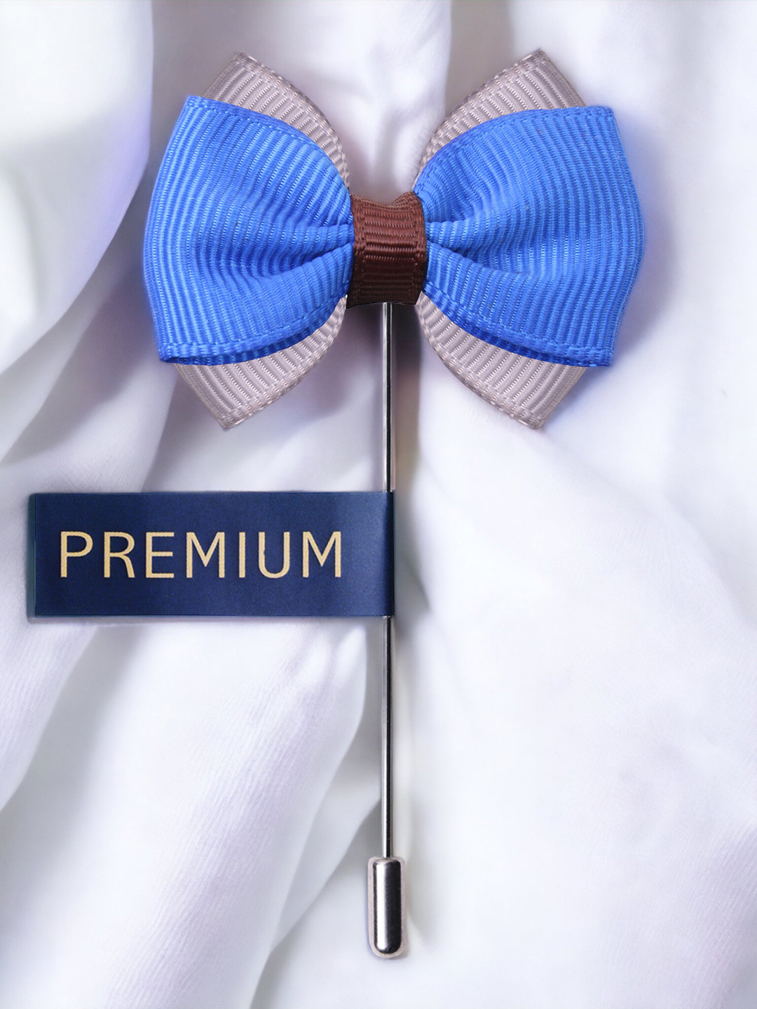 PELUCHE Unisex Blue & Grey The Graceful Bow Brooch Lapel Pin