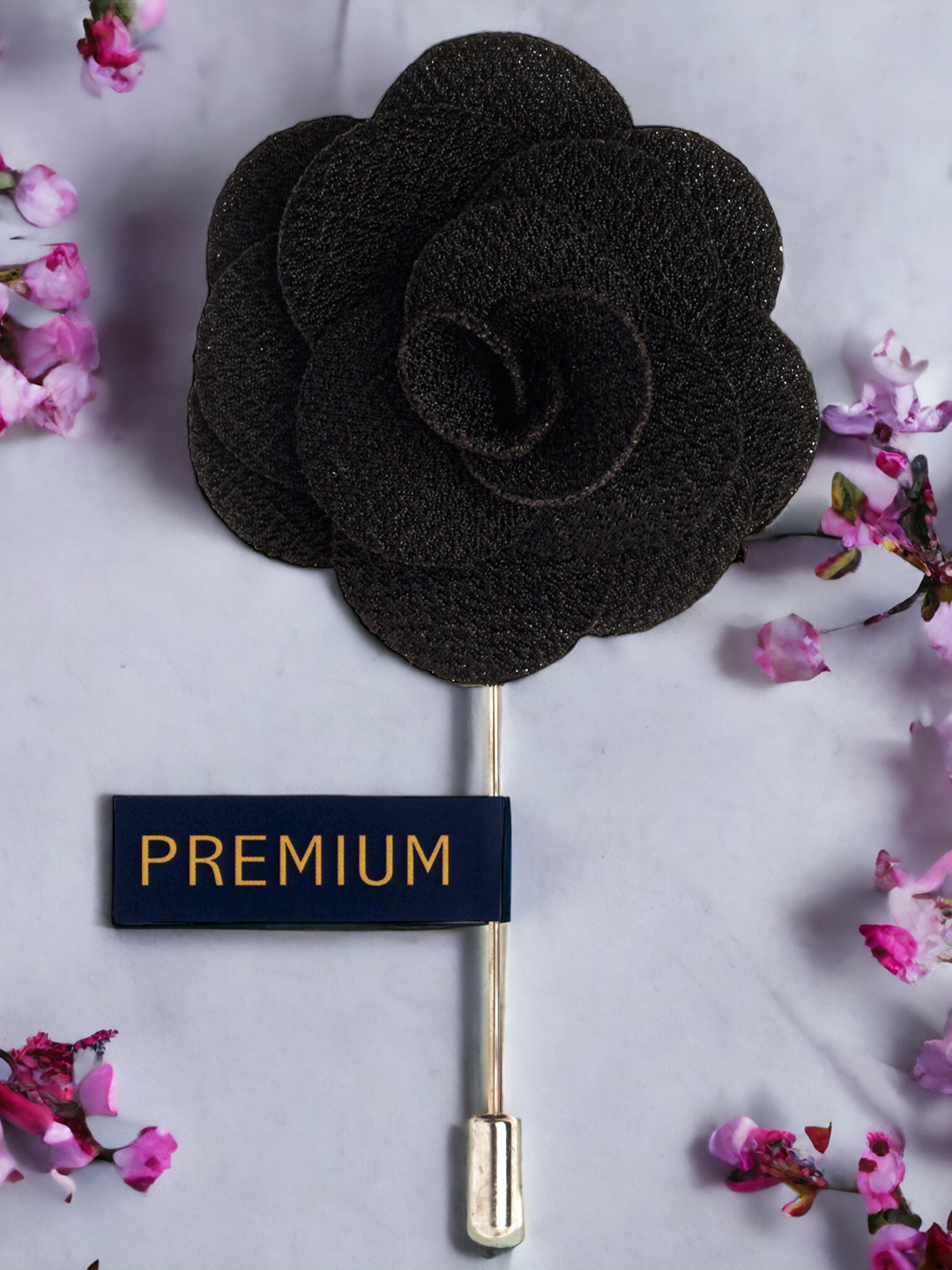 PELUCHE Unisex Black Brawny Delicacy Floral Lapel Pin
