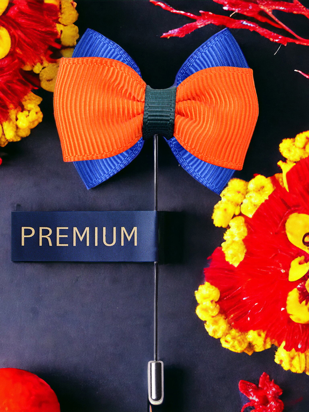 PELUCHE Men Orange & Blue The Graceful Bow Brooch Lapel Pin