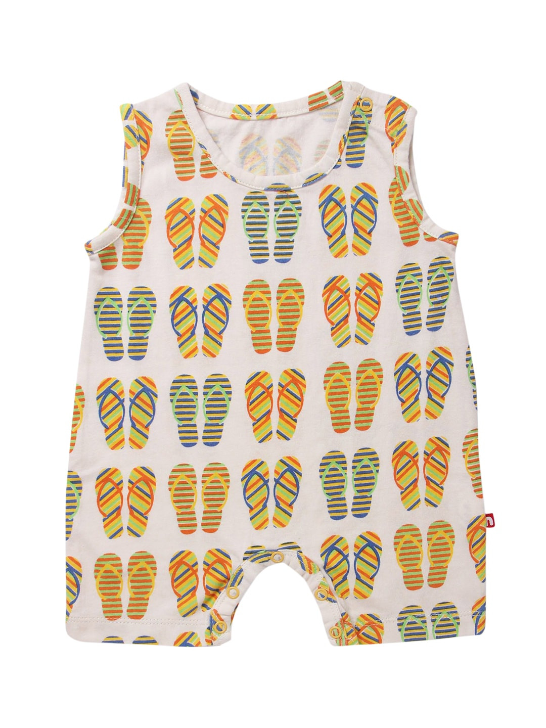 Nino Bambino Infant Boys Off-White & Orange Cotton Printed Sustainable Romper