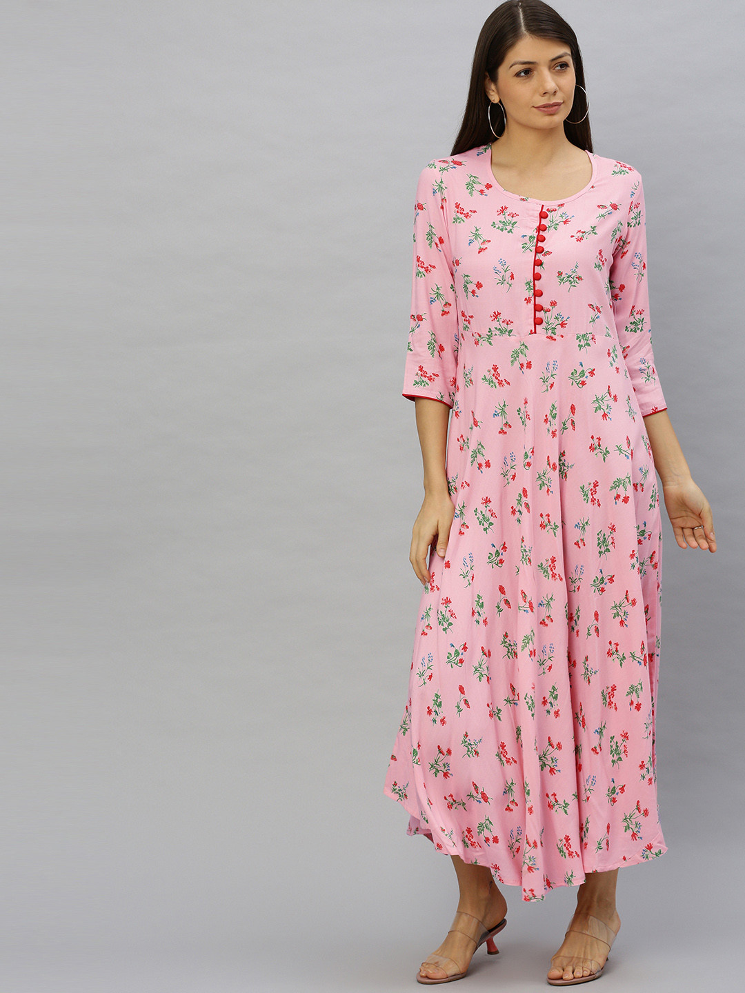 YASH GALLERY Women Pink & Green Printed Maxi Dress