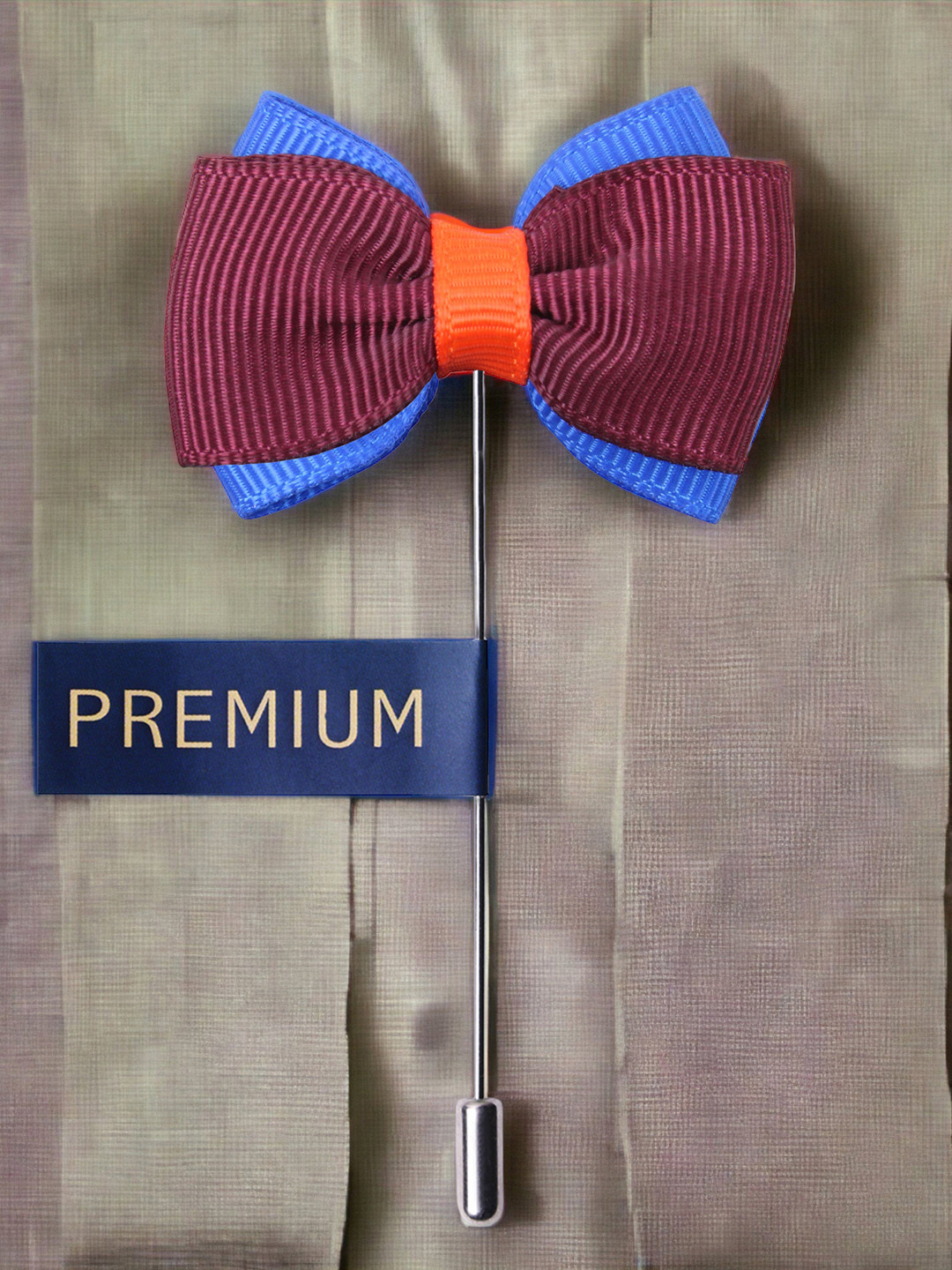 PELUCHE Unisex Maroon & Blue The Graceful Bow Lapel Pin