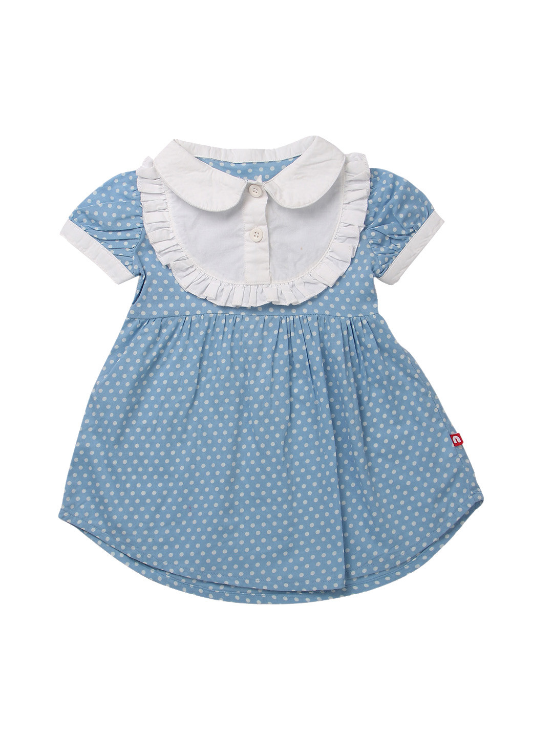 Nino Bambino Girls Blue Organic Cotton Printed Mini Fit & Flare Apron Dress