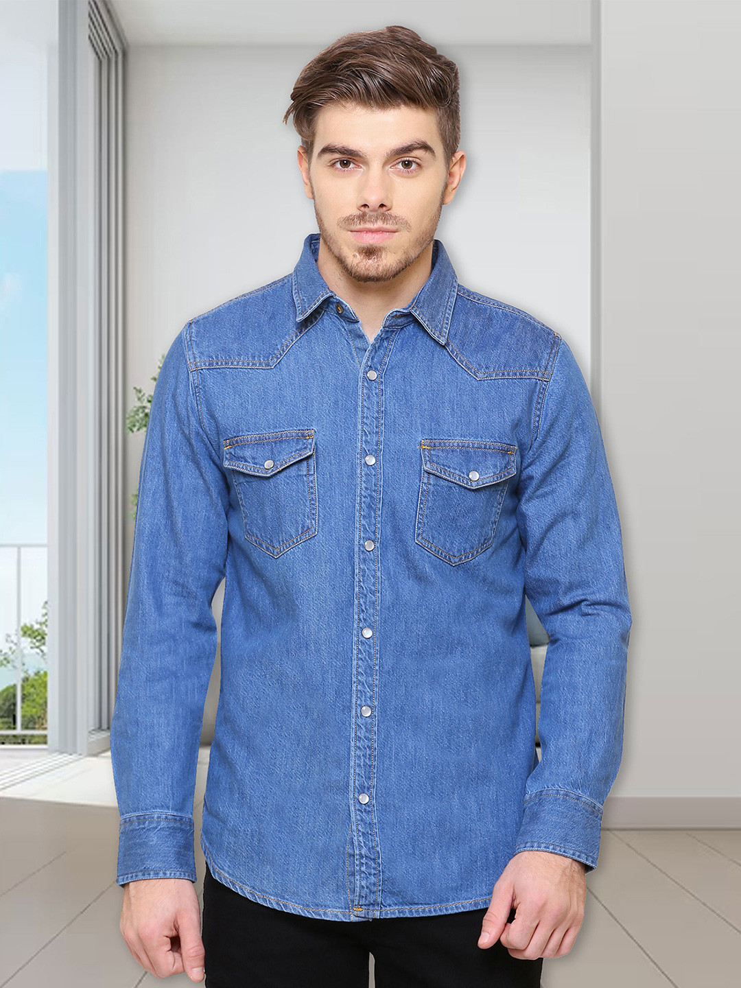 Southbay Men Blue Smart Slim Fit Solid Casual Shirt