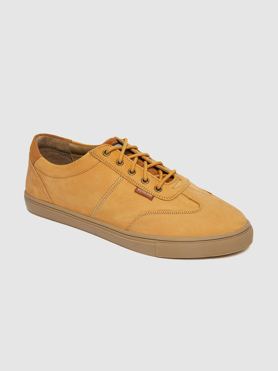 Woodland Men Tan Brown Nubuck Leather Sneakers