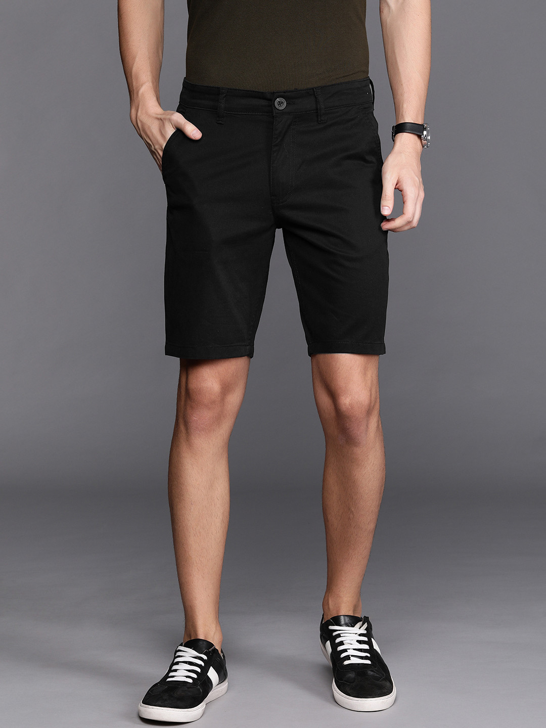 WROGN Men Black Slim Fit Solid Chino Shorts
