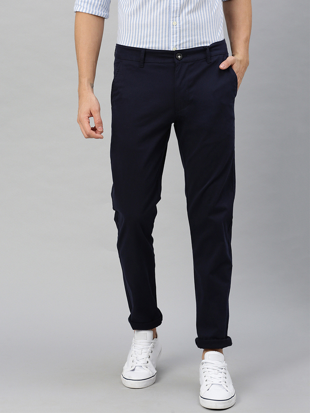 WROGN Men Navy Blue Slim Fit Chinos