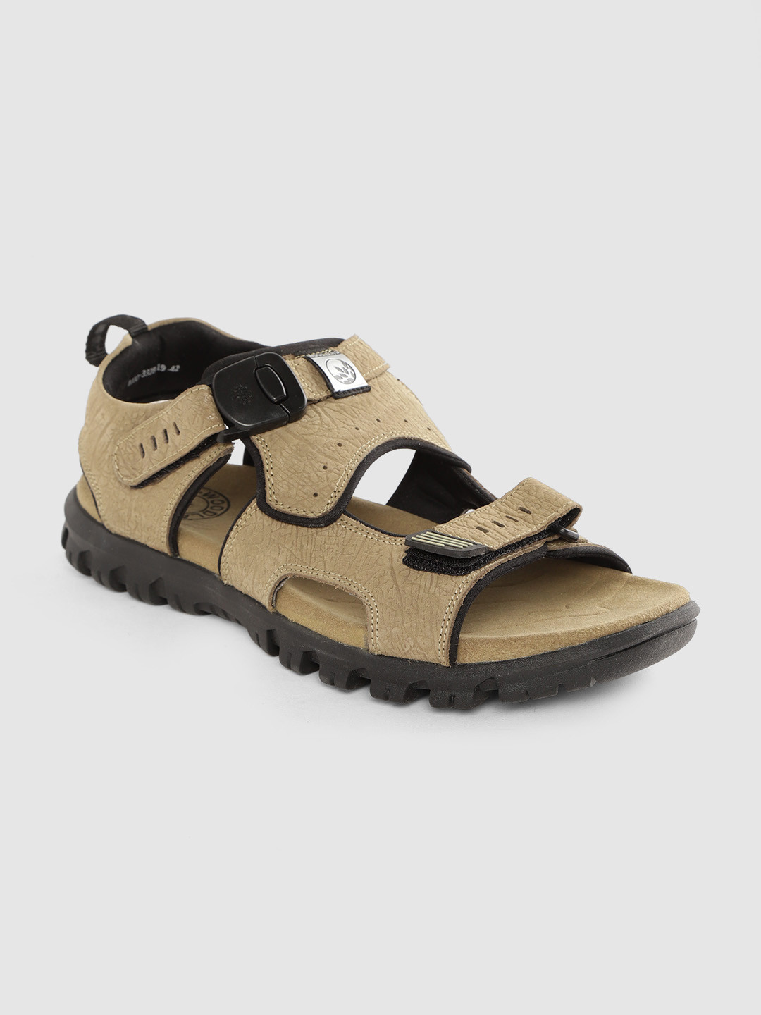 Woodland Men Khaki Leather Textured Comfort Sandals