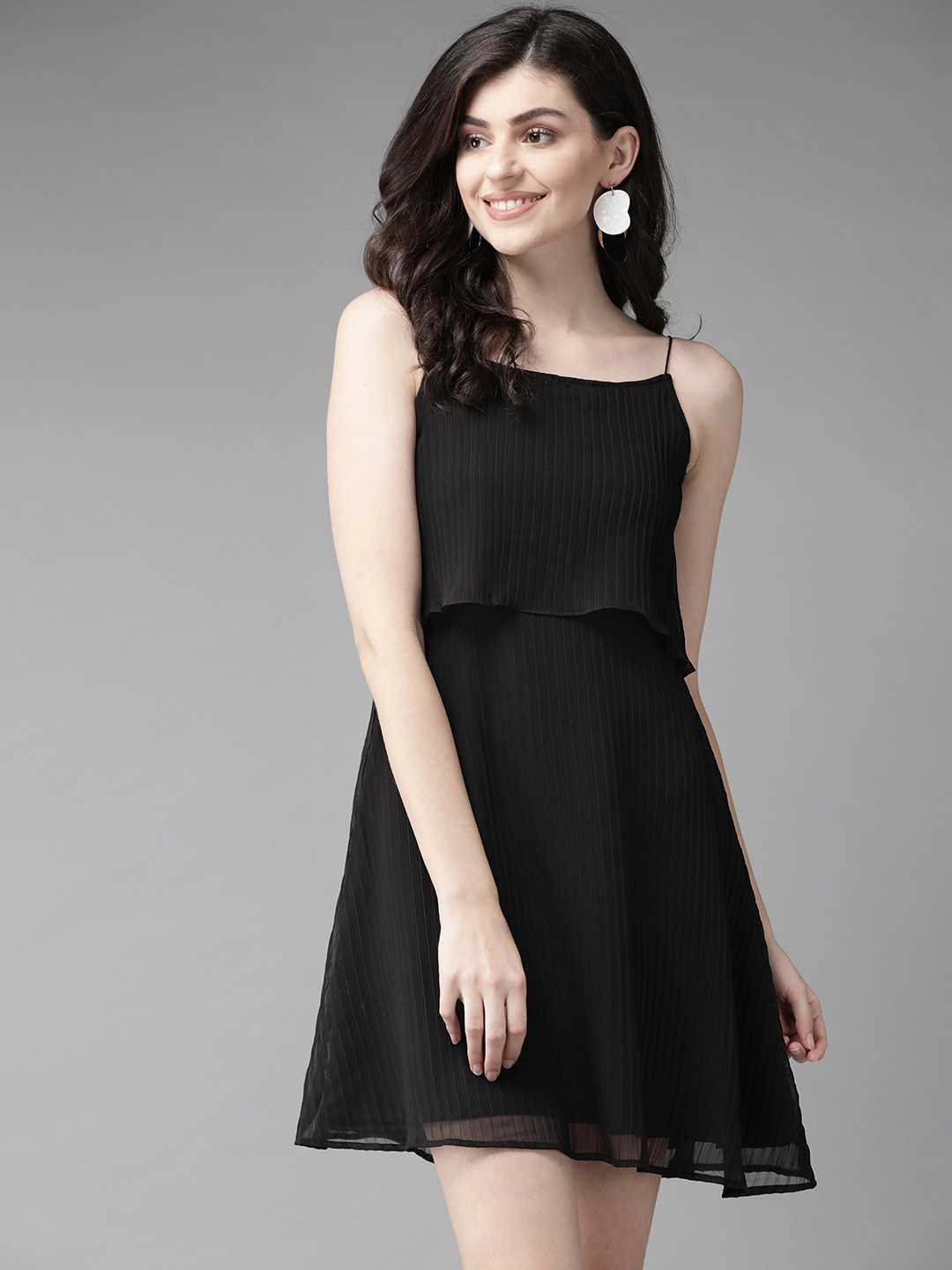 MISH Black Accordion Pleated Layered A-Line Dress